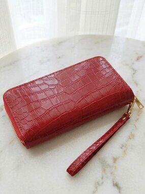 Red Crocodile Long Wallet